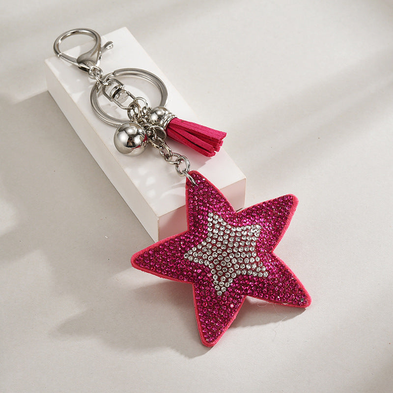 Wholesale Plush Sequin Studded Diamond Five Pointed Star Tassel Keychains